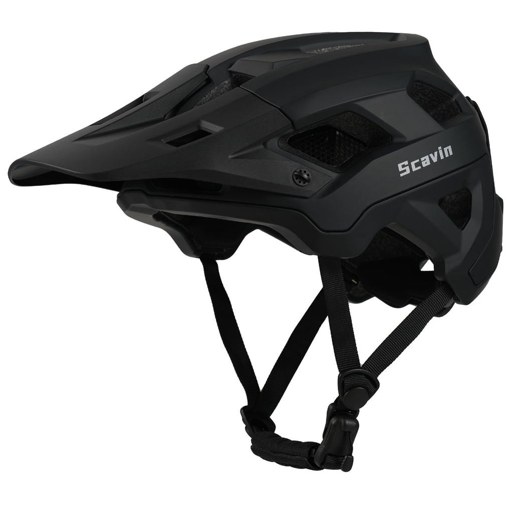 Scavin Bike Helmet for Adult Moutain Road Bicyle Helmet Certified Adjustable MTB Cycling Helmet with Removable Visor and EPS Foam Interior Impact Protection for Men & Women (Black Large)
