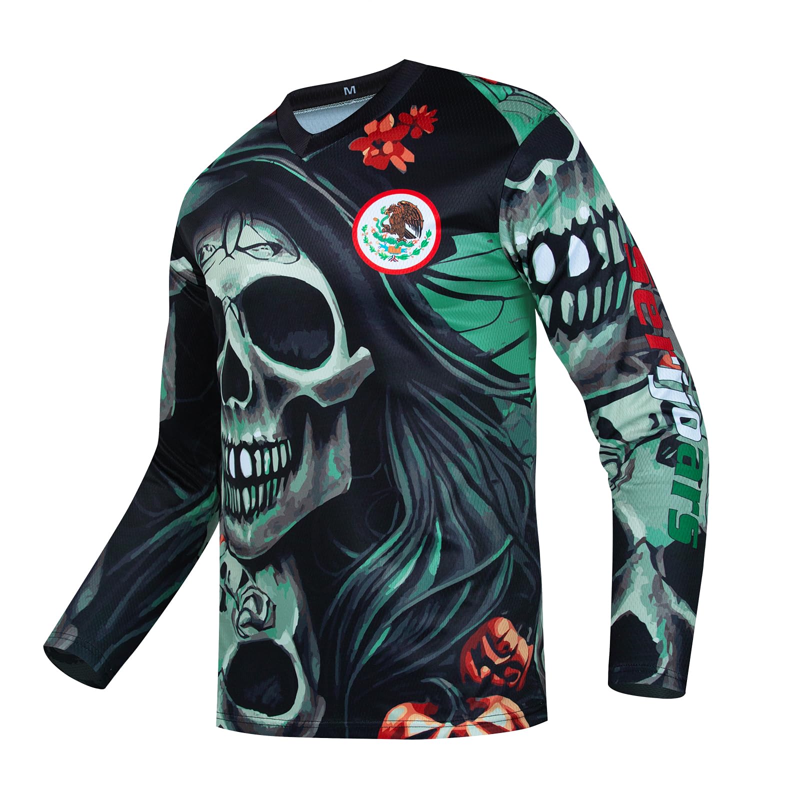 Serijoars Racing Mens Long Sleeve Off-Road Cycling Jersey Mountain Bike MTB Jersey Downhill&Motocross Shirts (Medium Black/Green)