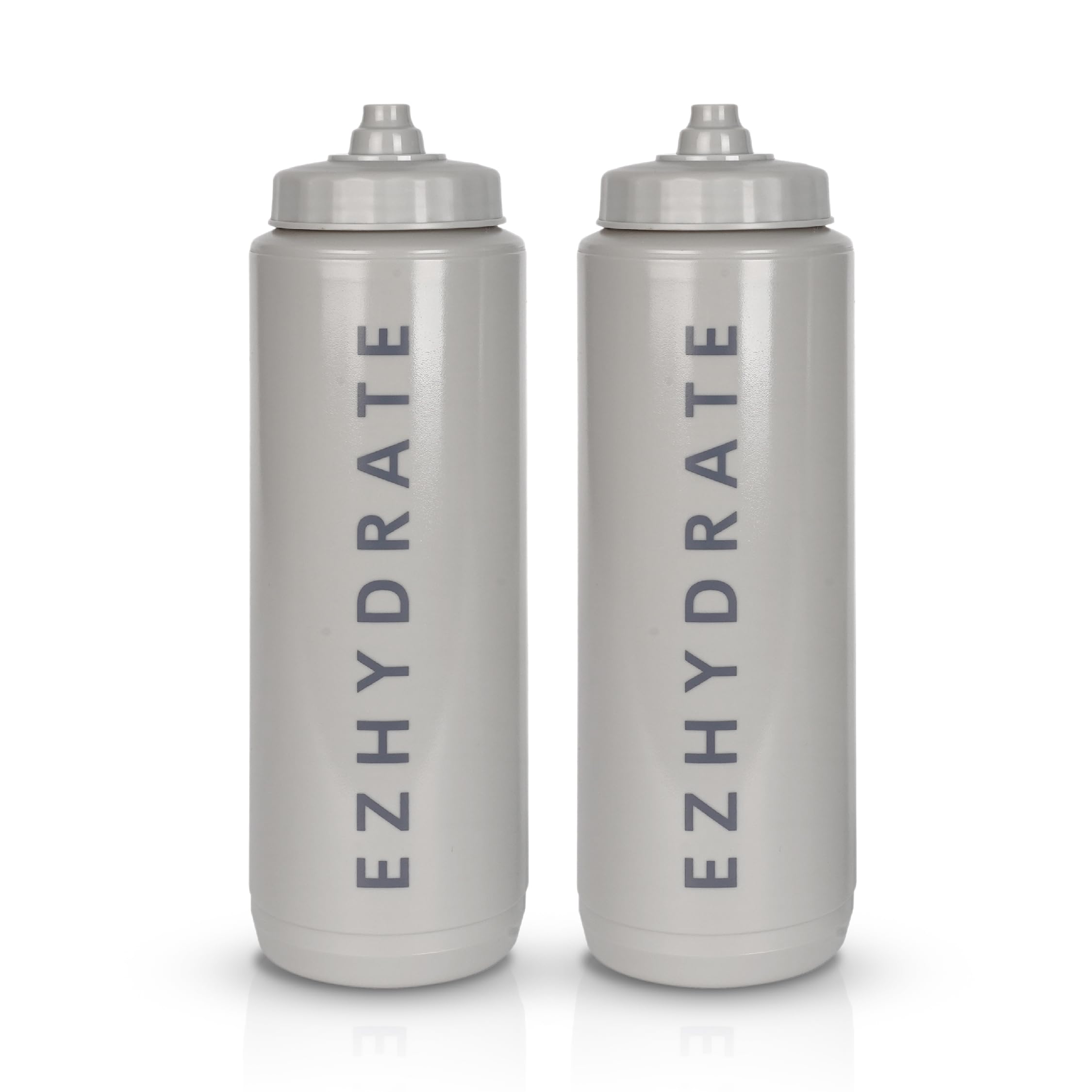 Ezhydrate 2 Pack Grey + Grey 32oz Squeeze Water Bottles - Sports Water Bottles For Football Hockey - Reusable Squirt Bottle Set BPA-Free Perfect for Gym Travel Bike & Cycling Water Bottle